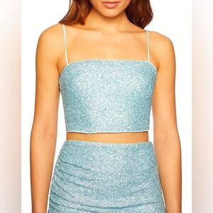 Susana Monaco NWT Mesh Sequin Blue Mint Creme Bralette Crop Top Sz L Revolve